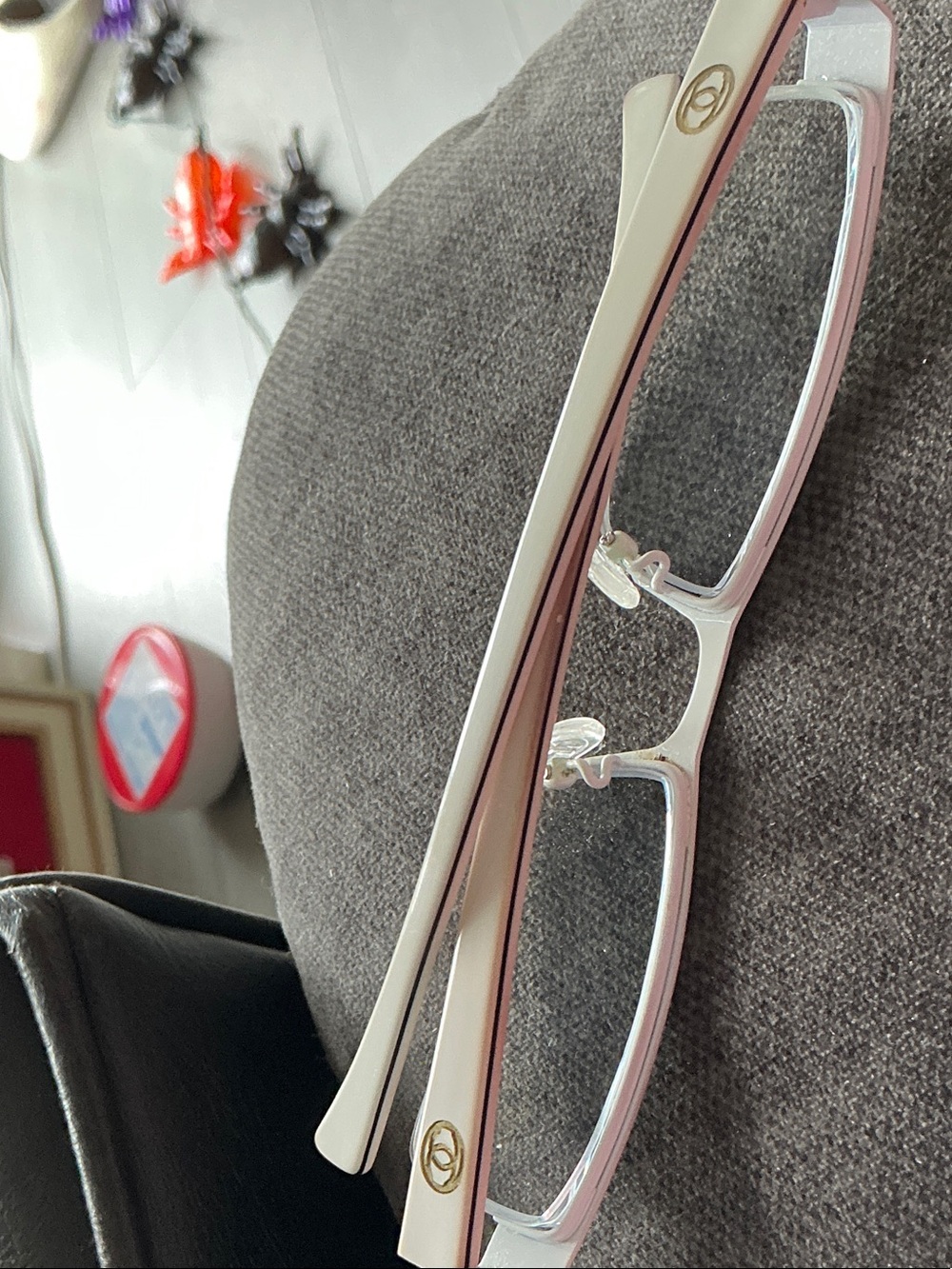 CHANEL Women's Rectangular Half-Rim Glasses in Light Pink and Gray - Picture 3 of 6